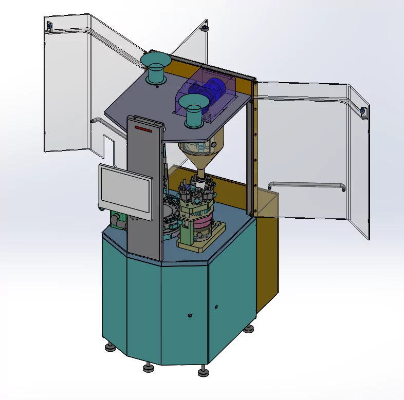 Diseño de tres puertas de la máquina llenadora de cápsulas.